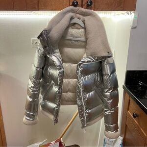 Sam Silver Puffer down Jacket with Shearling Collar xs
